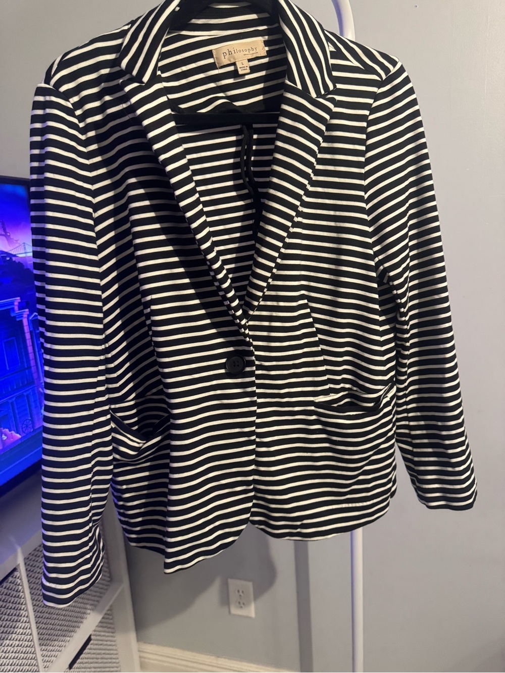 Philosophy Black and White Striped Tailored Blazer